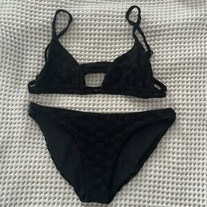 Skatie bikini set in black checkered Monoco, size medium top and bottom